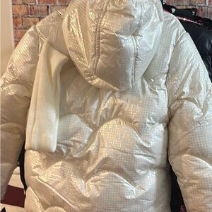 Shimmering White Puffer Jacket with Hood